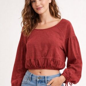 Aerie Rust Red Endless Summer Cropped Sweat Shirt Sz M